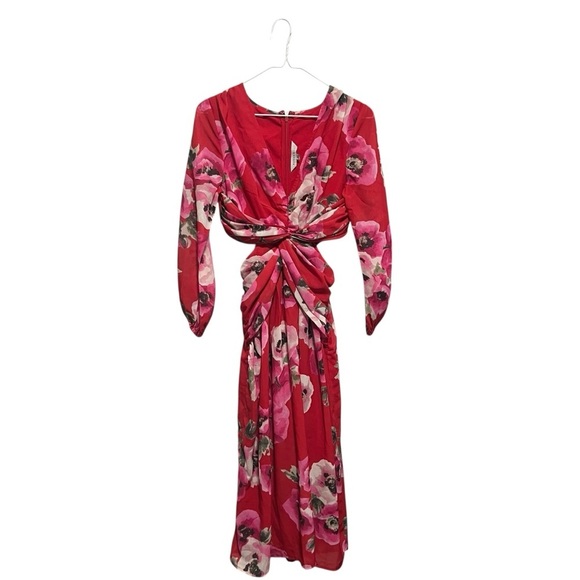 ANTHROPOLOGIE RANNA GILL Red Motif Floral Cut-Out Midi Dress - Picture 2 of 5